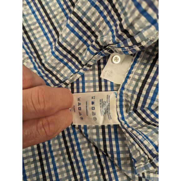 Lands' End Shirt Large Men's Blue Plaid Short Sleeve Button Down Traditional Fit - Picture 5 of 8